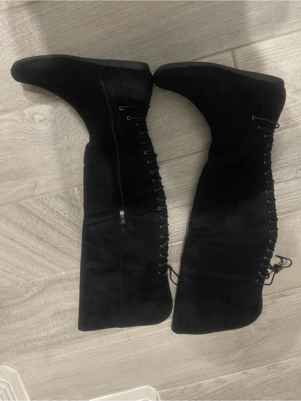 TOP Moda Black Lace-Up Knee-High Boots